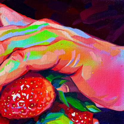 Neon strawberries - Original Oil Painting