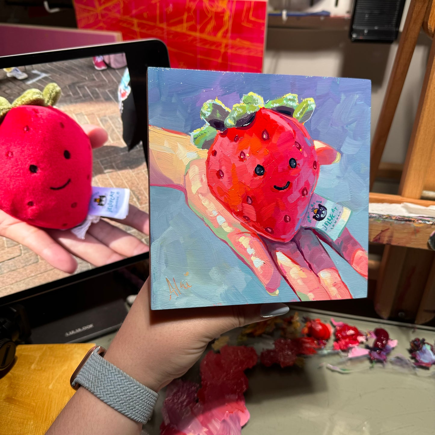 Strawbery plushie - Original Oil Painting