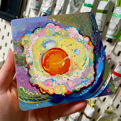 Egg - Original Oil Painting - Colorful Kitchen Art - 5 inches