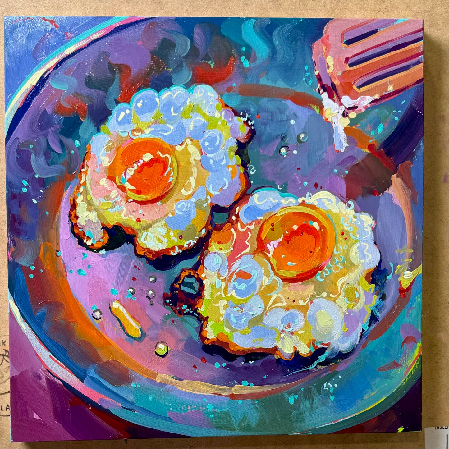 Freír huevos IV - Huevos crujientes - Pintura al óleo original