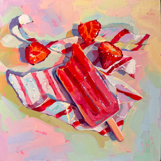 Strawberry ice cream - Original Oil Painting
