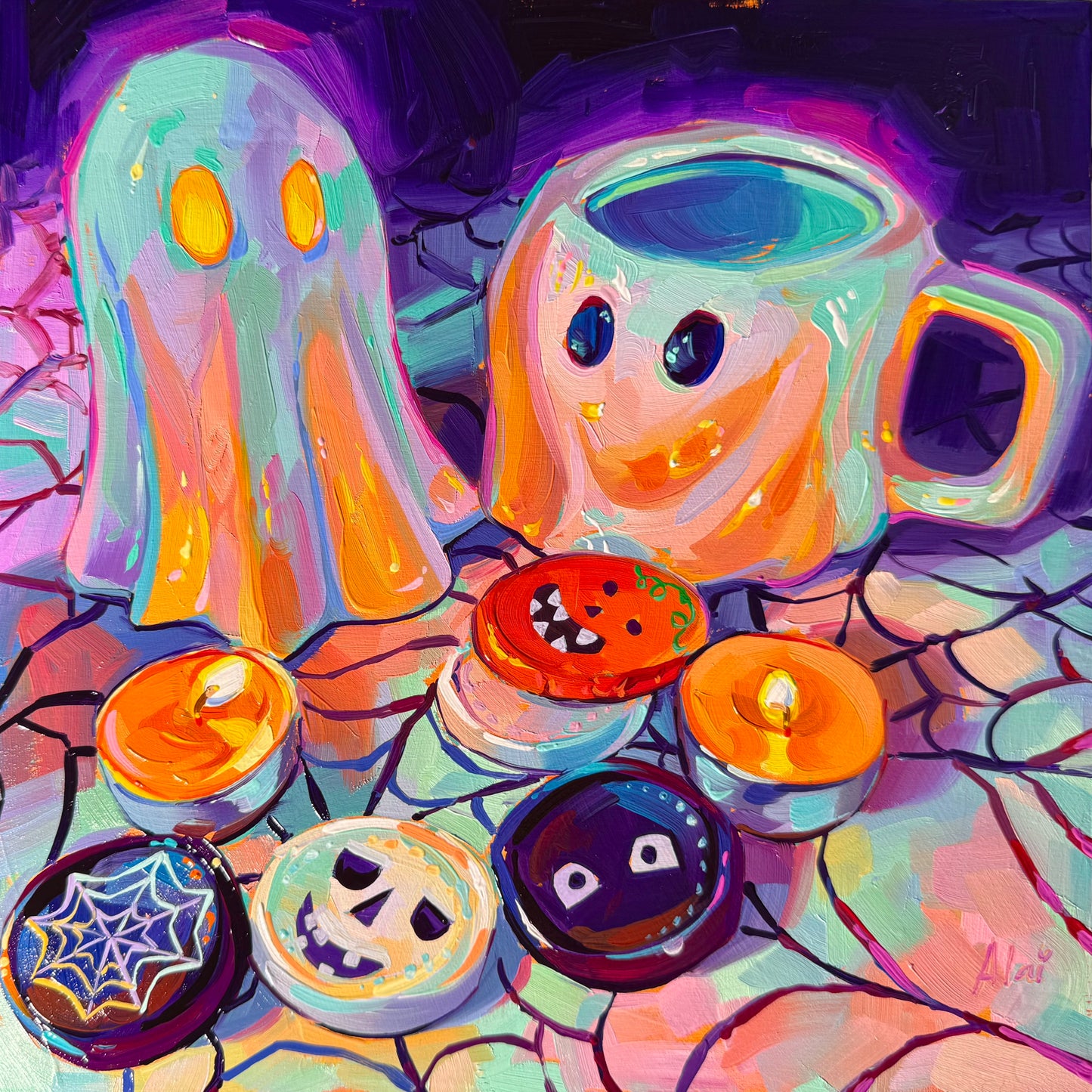 Ghost duet and chocolates - Original Oil Painting