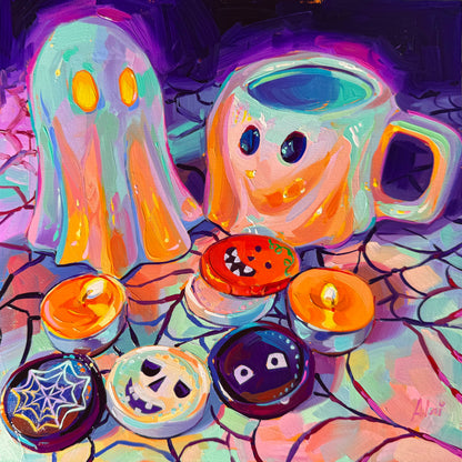 Ghost duet and chocolates - Original Oil Painting