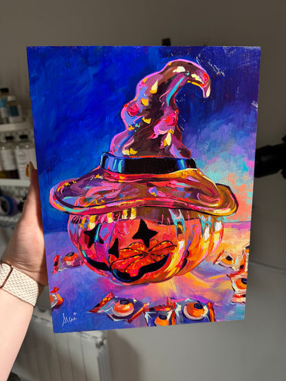 Pumpkin treat jar - Original Oil Painting