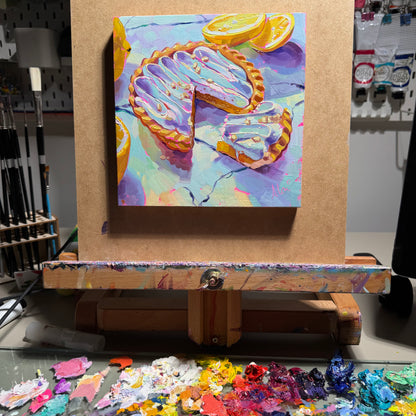 Lemon Tart - Original Still Life Oil Painting - Colorful Kitchen Wall Art