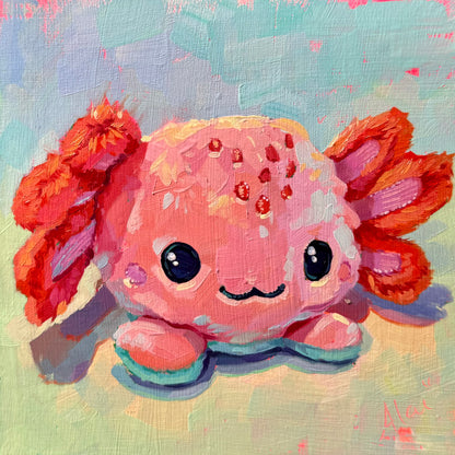 Pink axolotl - Original Oil Painting