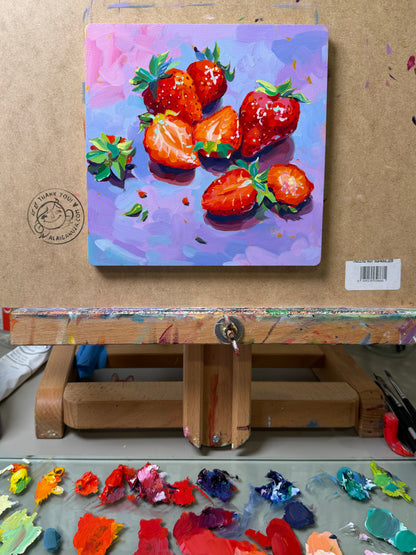 Fresas brillantes - Pintura al óleo original