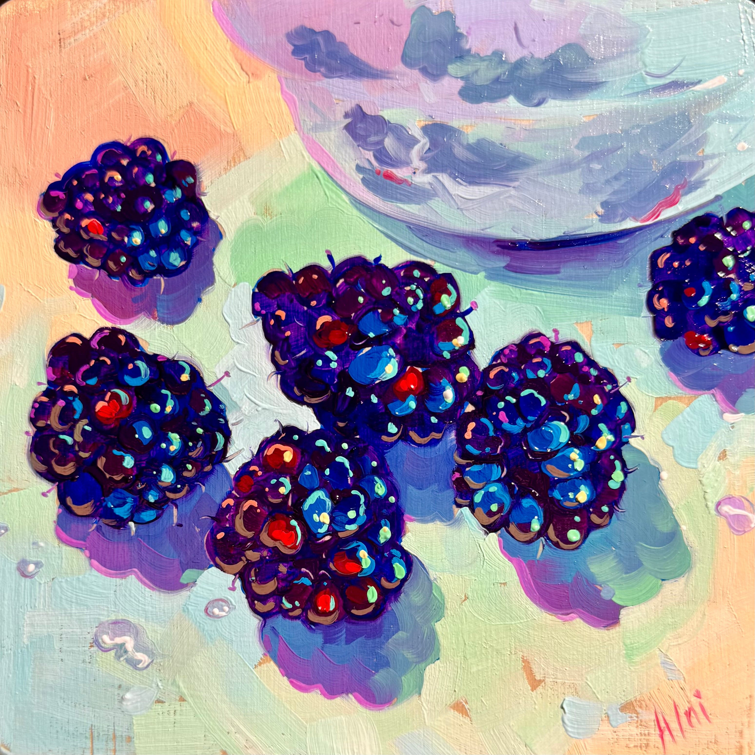 Blackberry Study Oil Painting | Small Kitchen Art Decor | Alai