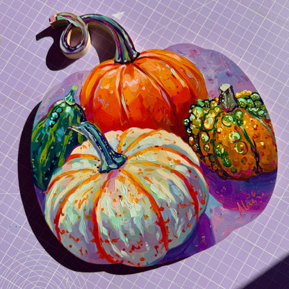 Pumpkin shaped pumpkins - Original Oil Painting