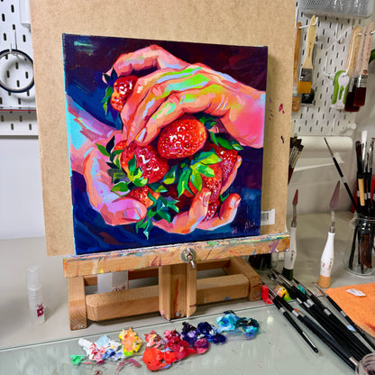 Neon strawberries - Original Oil Painting