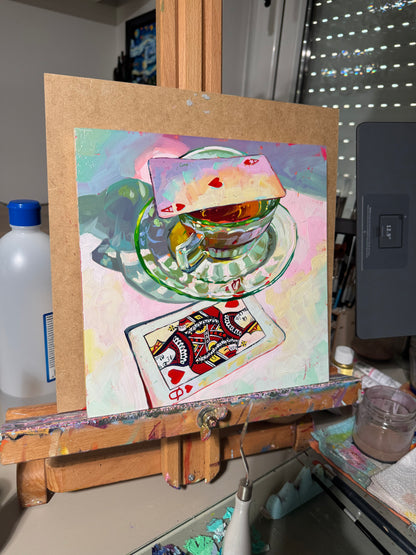 Tea and cards - Original Oil Painting