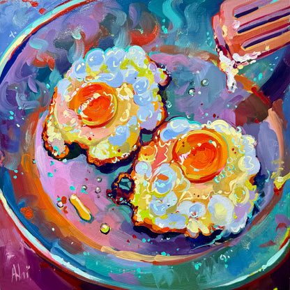 Freír huevos IV - Huevos crujientes - Pintura al óleo original