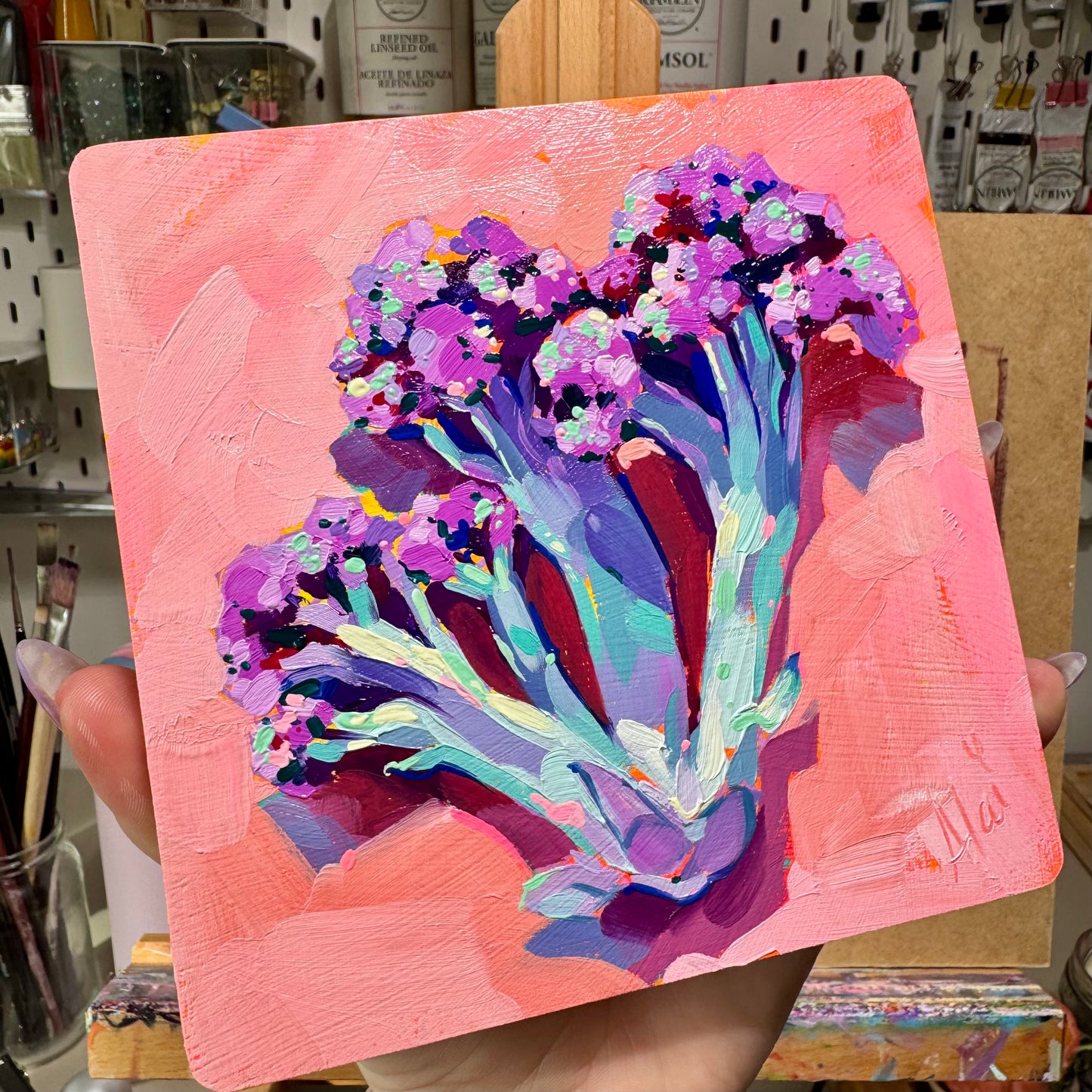 Purple Cauliflower - Original Oil Painting - Vibrant Vegetable Art - 6x6 inches