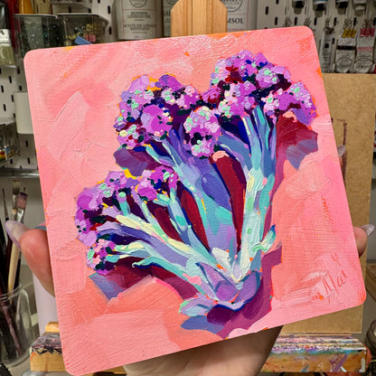 Purple Cauliflower - Original Oil Painting - Vibrant Vegetable Art - 6x6 inches