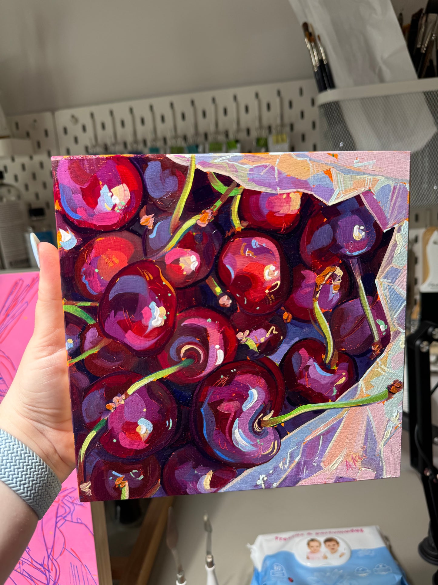 Cherries inside a bag - Original Oil Painting