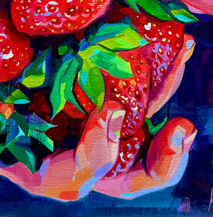 Neon strawberries - Original Oil Painting