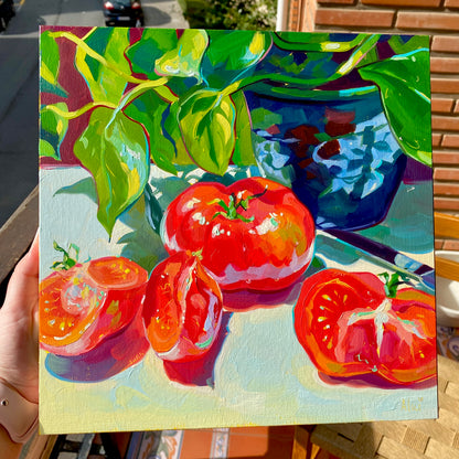 Rojo y verde - Pintura al óleo original