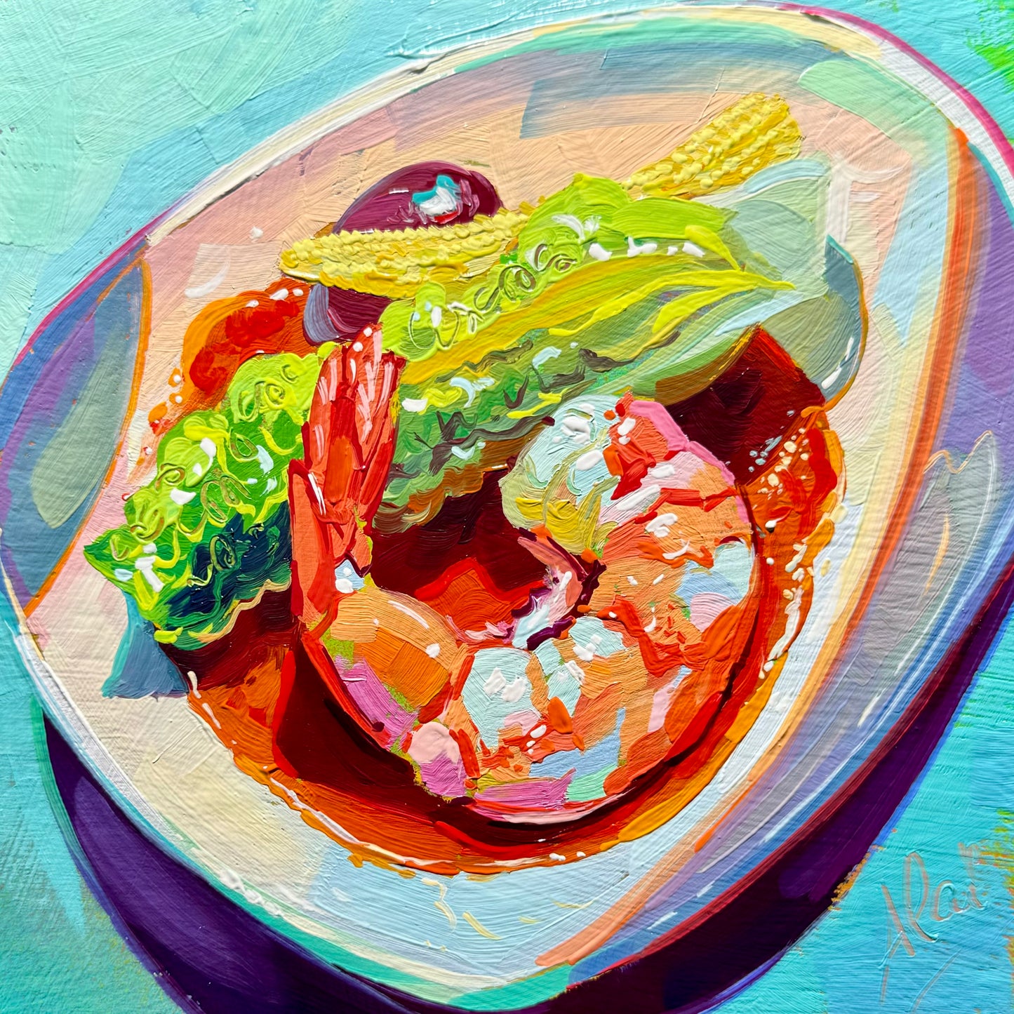 Flying shrimp - Original Oil Painting