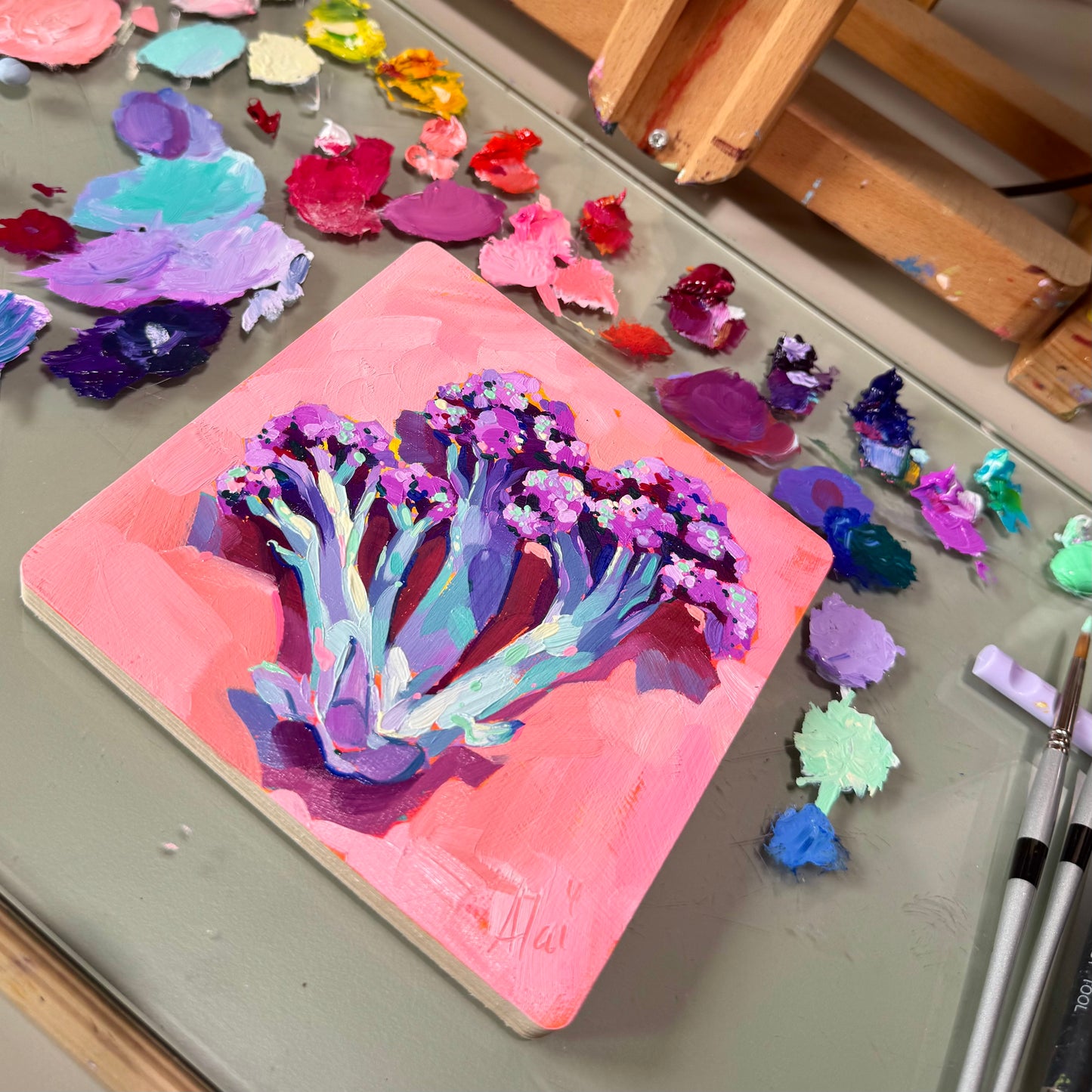 Purple Cauliflower - Original Oil Painting - Vibrant Vegetable Art - 6x6 inches