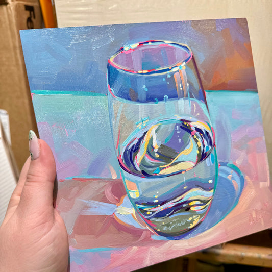 Copa de vino con agua - Pintura al óleo original