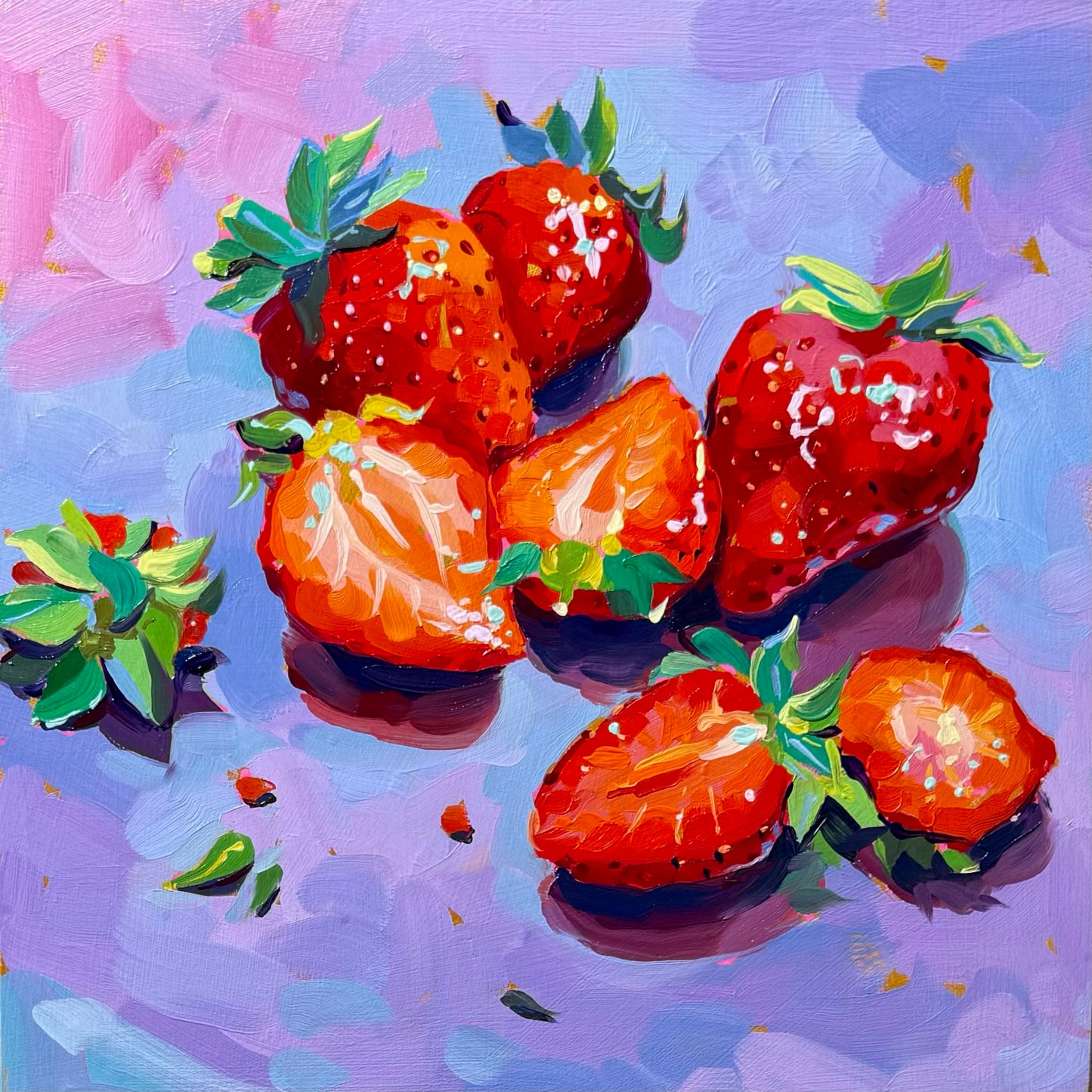 Fresas brillantes - Pintura al óleo original