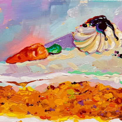 Carrot cake and ribbon - Original Oil Painting