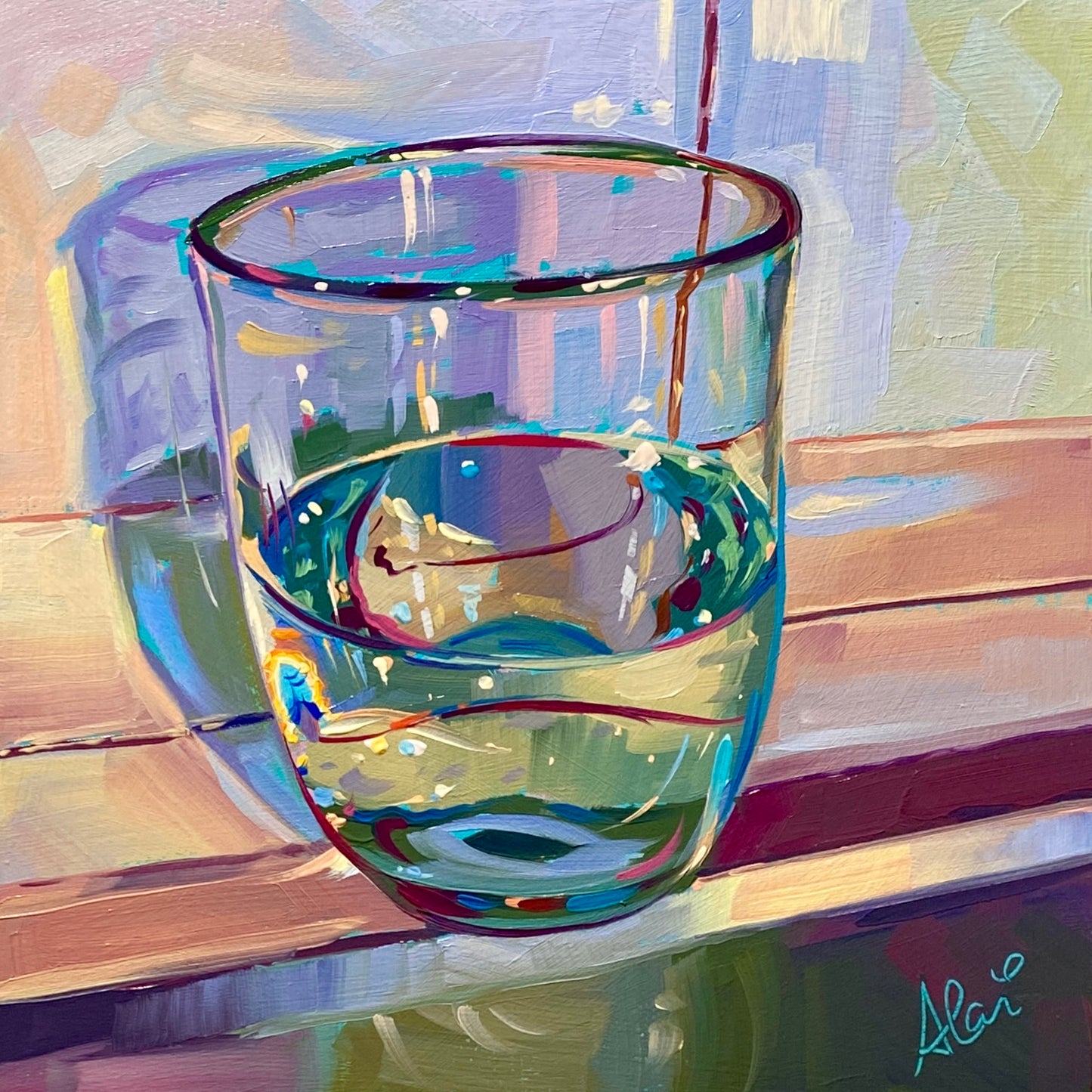 Glass of water on a sink - Original Oil Painting