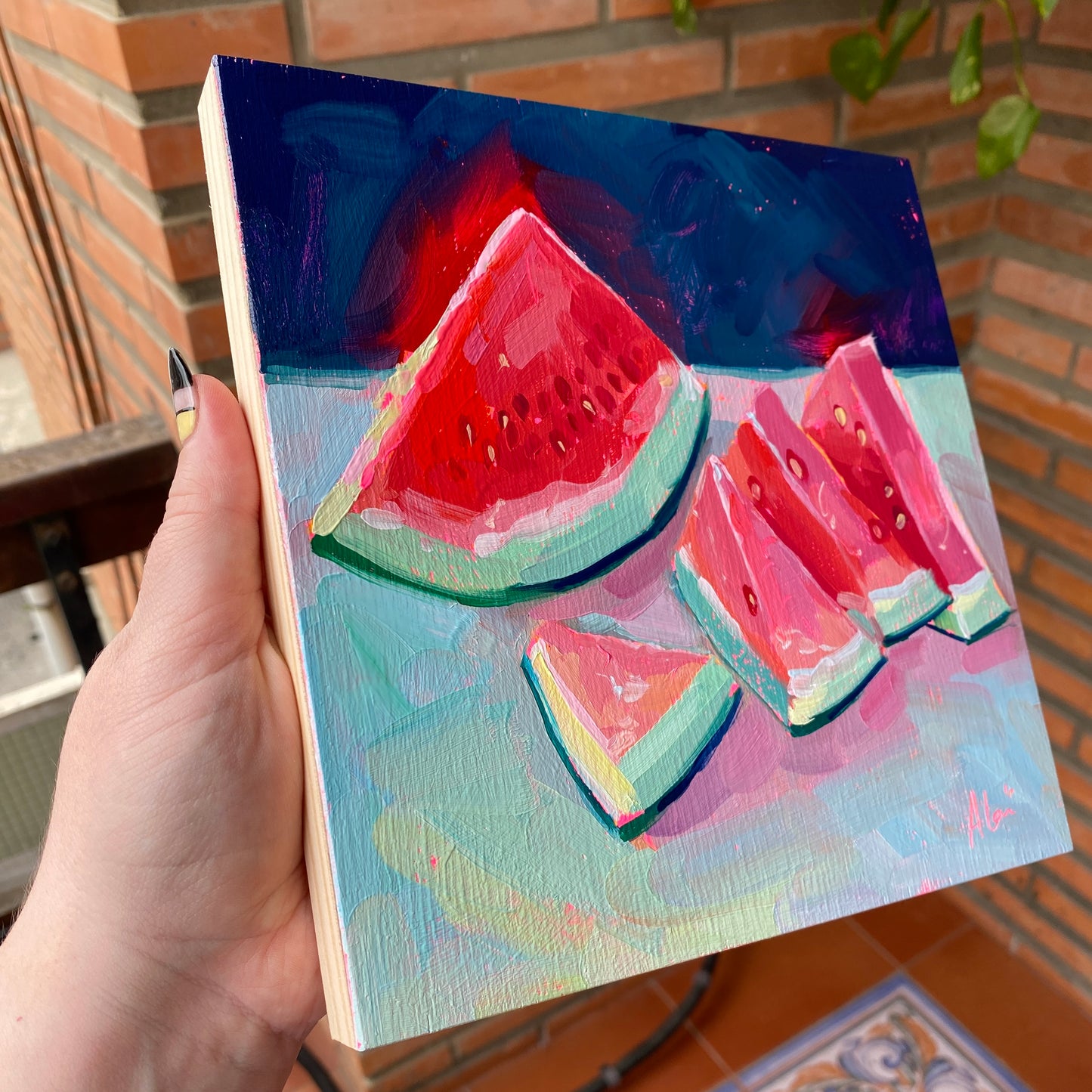 Neon watermelons - Original Oil Painting