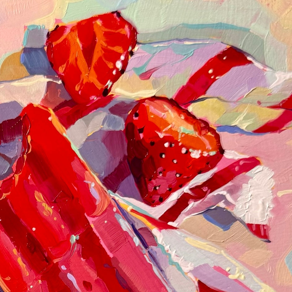 Strawberry ice cream - Original Oil Painting