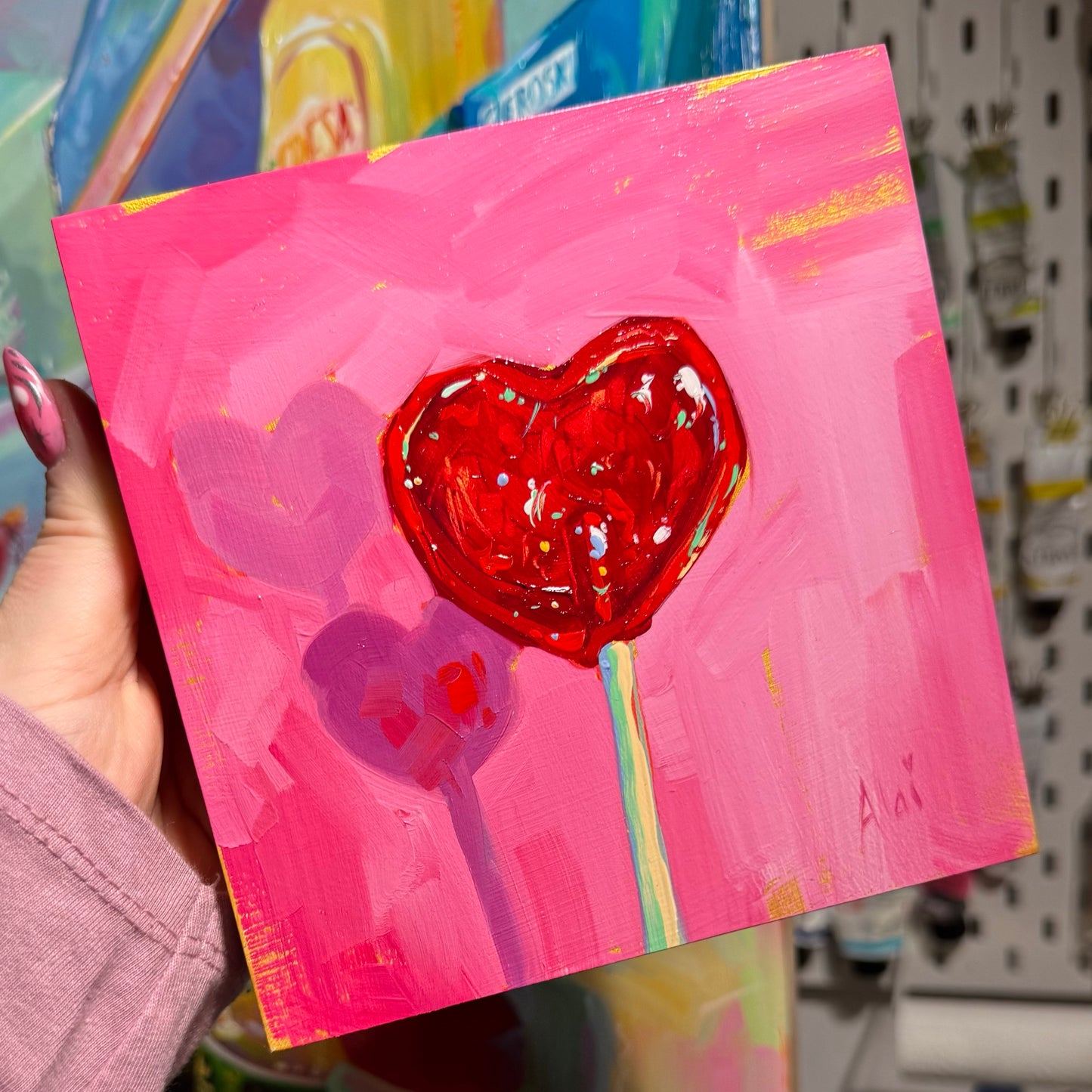 Golden heart lollipop - Original Oil Painting