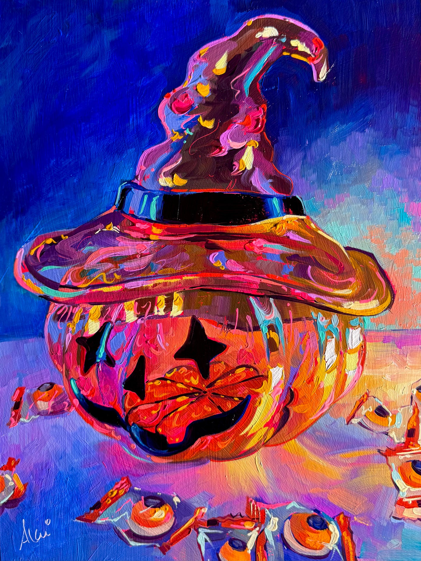 Pumpkin treat jar - Original Oil Painting