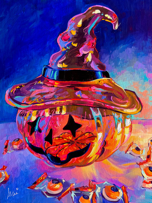 Pumpkin treat jar - Original Oil Painting