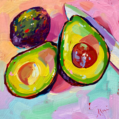 Avocados and knife - Original Oil Painting