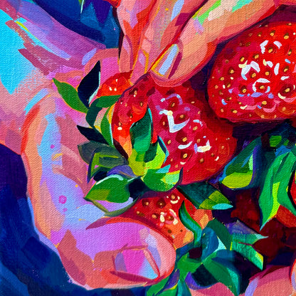 Neon strawberries - Original Oil Painting