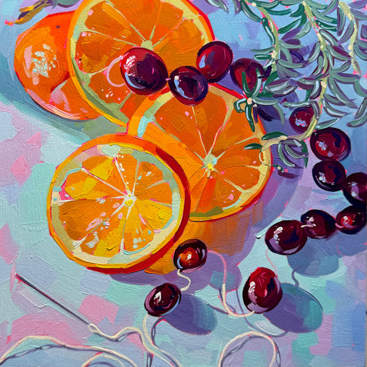 Rosemary, citrus and berries - Original Oil Painting