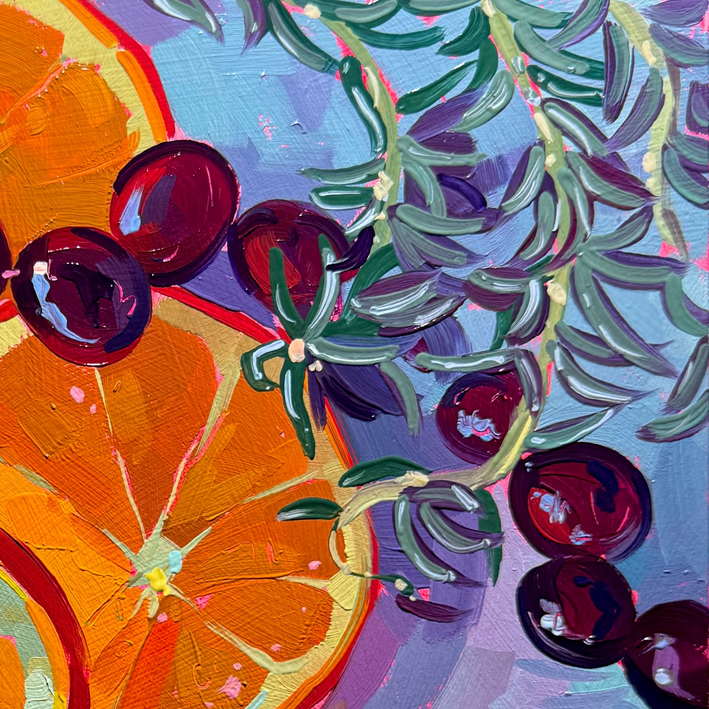 Rosemary, citrus and berries - Original Oil Painting