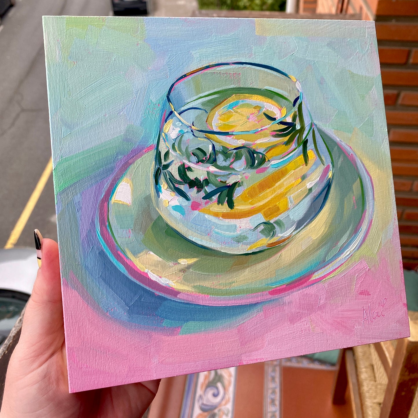 Lemon and rosemary tea - Original Oil Painting