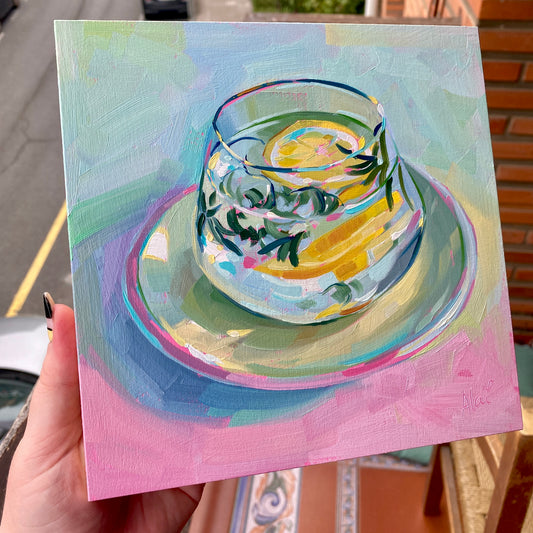 Lemon and rosemary tea - Original Oil Painting
