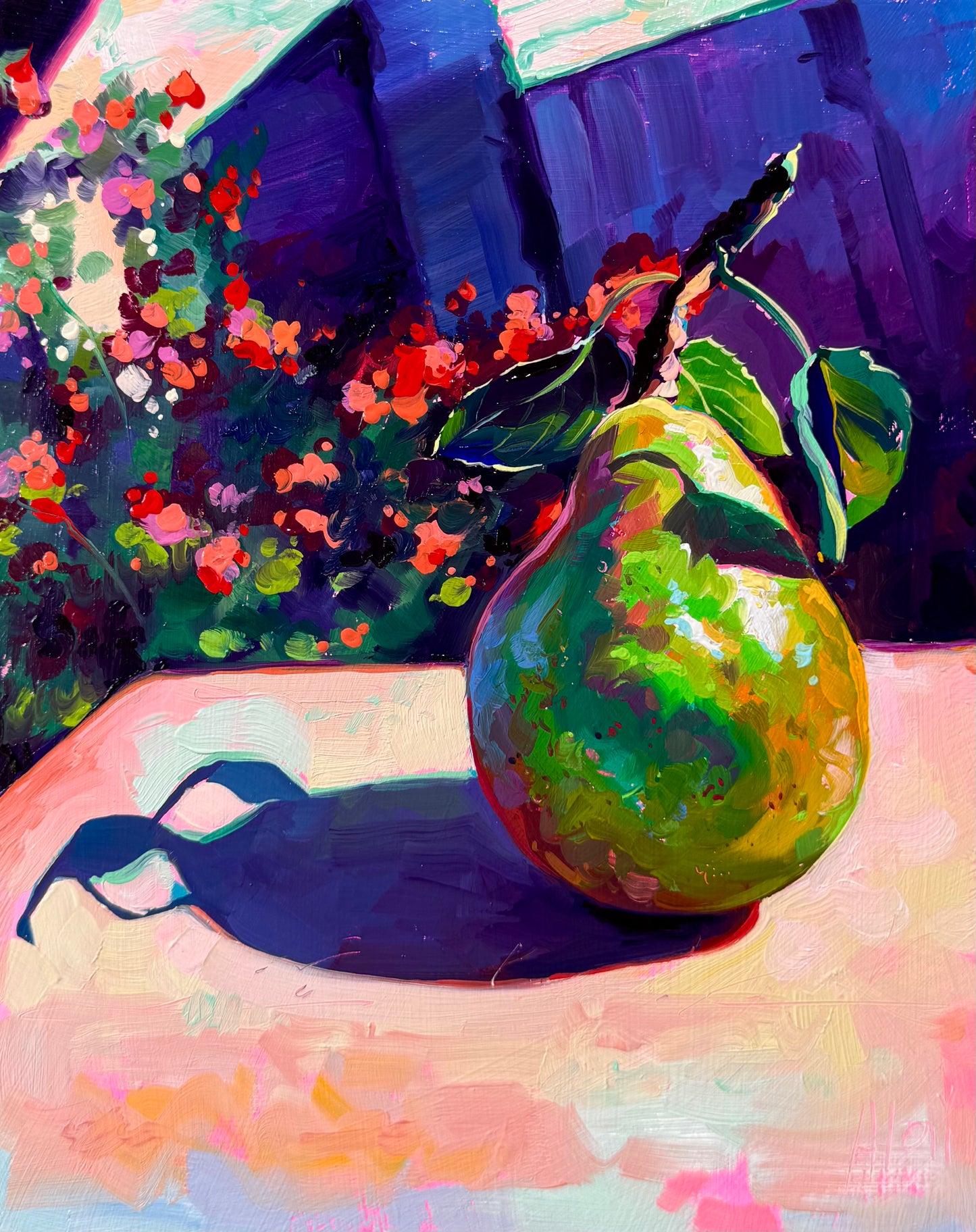 Pear and sunlight - Original Oil Painting