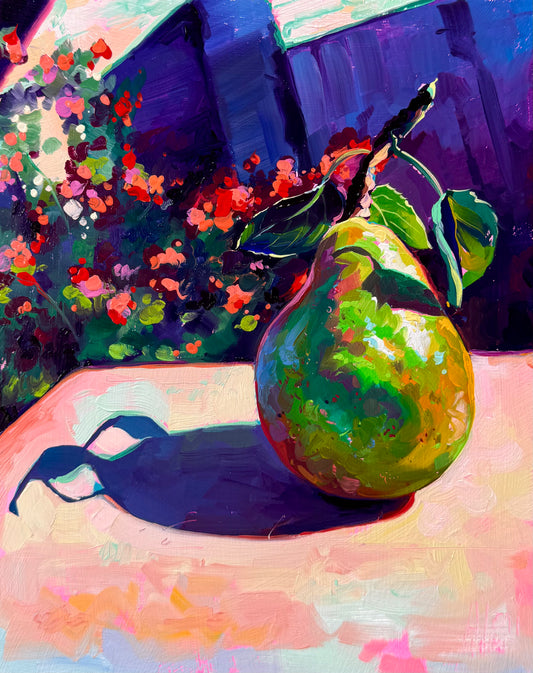 Pear and sunlight - Original Oil Painting