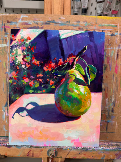 Pear and sunlight - Original Oil Painting