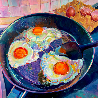 Pretty Big Eggs - Limited Fried Egg Art Print - Colorful Kitchen Wall Art
