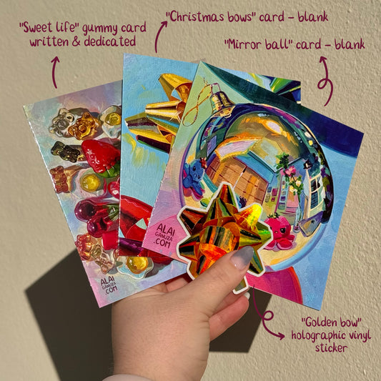 Holiday Cards + Holographic bow sticker - Christmas Bundle