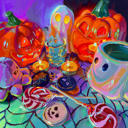 La reunión BUNDLE - Impresión de pintura digital de Halloween + Pegatina