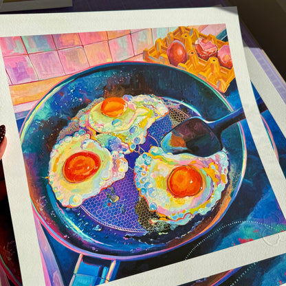 Pretty Big Eggs - Limited Fried Egg Art Print - Colorful Kitchen Wall Art