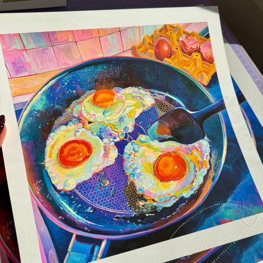 Pretty Big Eggs - Limited Fried Egg Art Print - Colorful Kitchen Wall Art