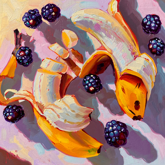Bananas and blackberries - Oil painting Print