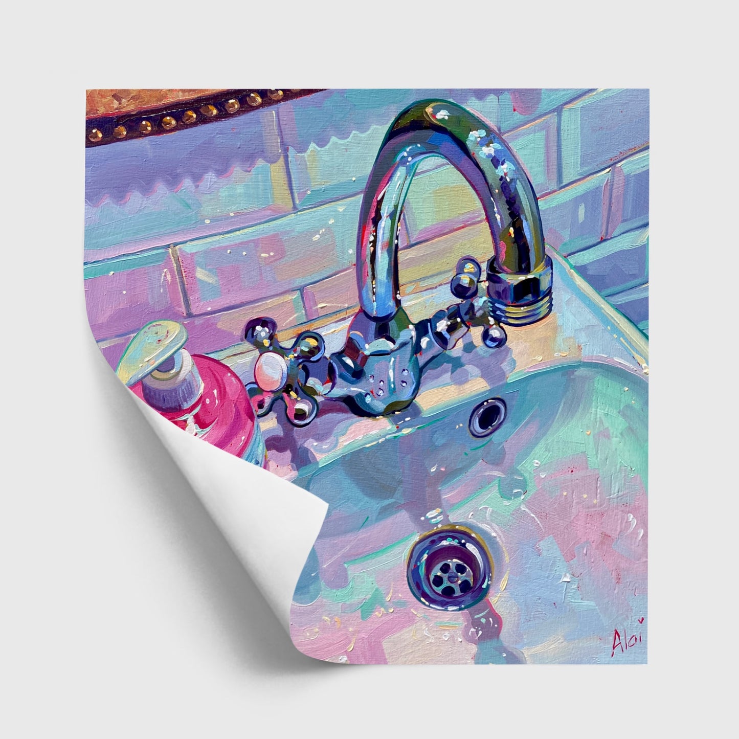 Sink and pink soap - Oil painting Print