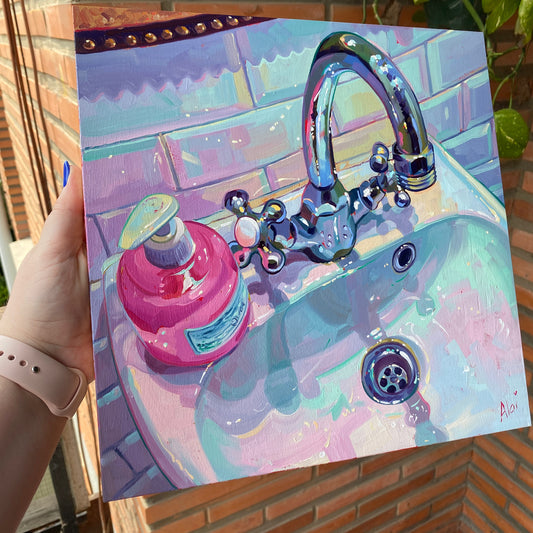 Sink and pink soap - Original Oil Painting