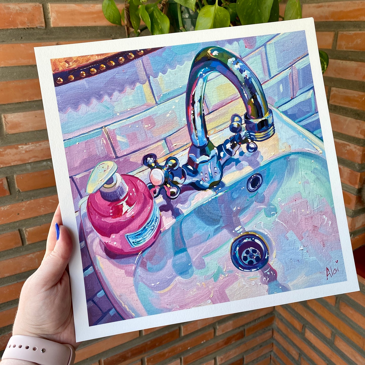 Sink and pink soap - Oil painting Print